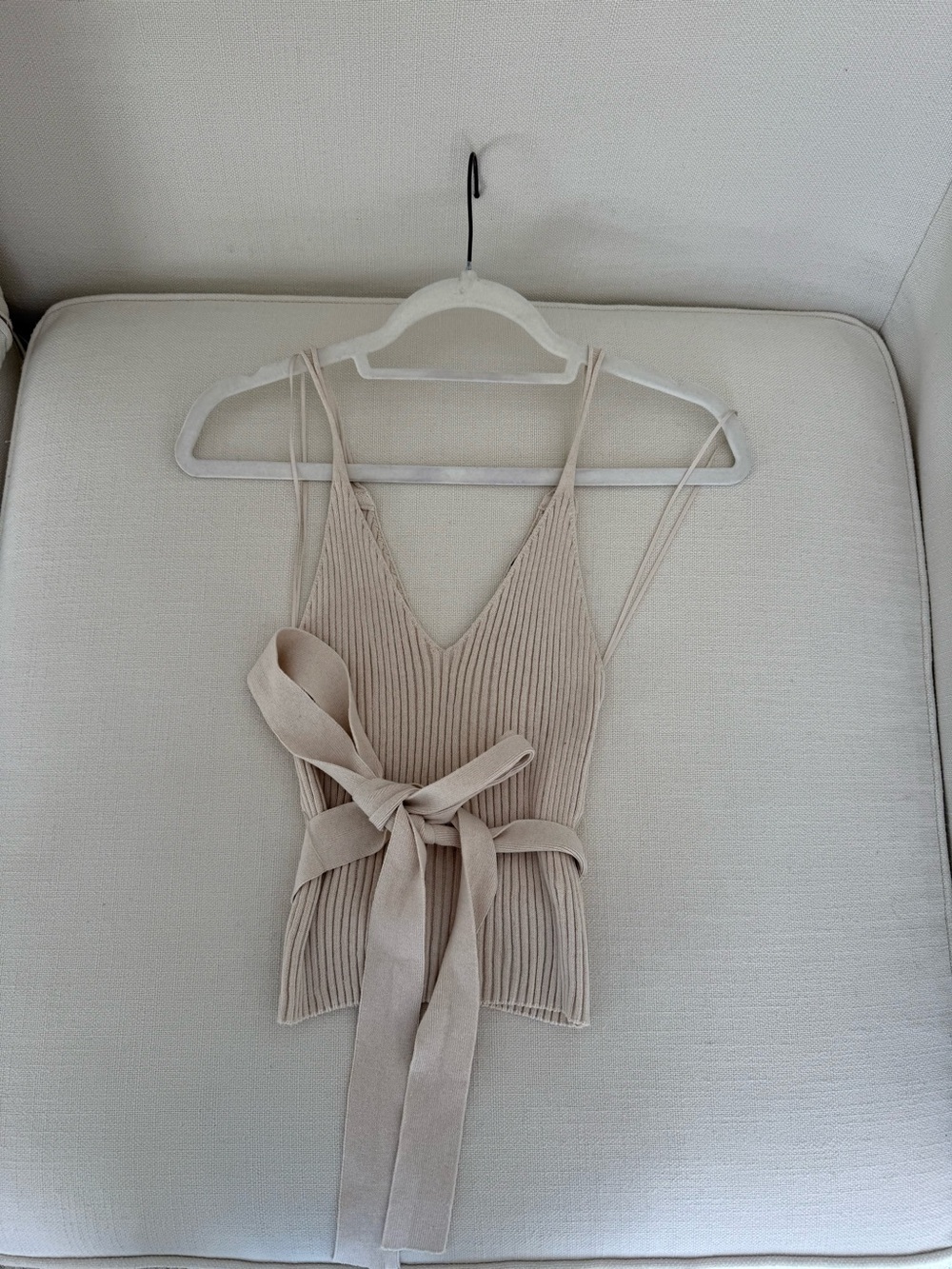 Zara Ribbed V-Neck Tie-Waist Cami - Beige